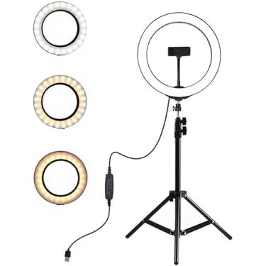 Imagem de Ring Light De Mesa Iluminador De Led Com Ajuste de Intensidade Cor Variando Entre Branco Frio, Neutro e Quente,Tripé 8 Polegadas com Suporte Celular - https://amzn.to/4nEGnMN