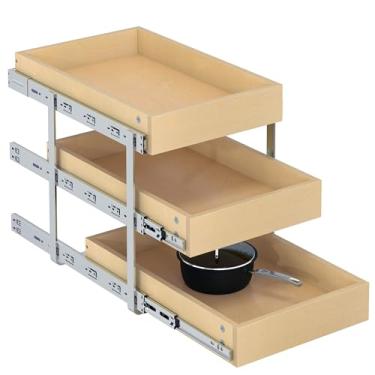 Imagem de WelFurGeer Gavetas de armário de madeira compensada de 35,5 cm com 35,5 cm, prateleiras deslizantes lisas para armários de cozinha, gavetas removíveis para organização de cozinha doméstica