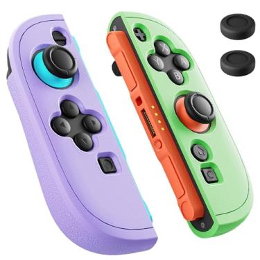 Imagem de PAWDIARY Silicone Switch 2 joycon Case, Frosted Protective Cover Skin for Nintendo Switch 2 joycon [2 Pieces] Comfort Handheld Controller Softshell and 2 Thumb Caps - Purple&Green