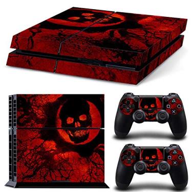 Imagem de UUShop Conjunto de capas adesivas adesivas para console Sony PS4 e 2 controles Dualshock Skin Red Skull