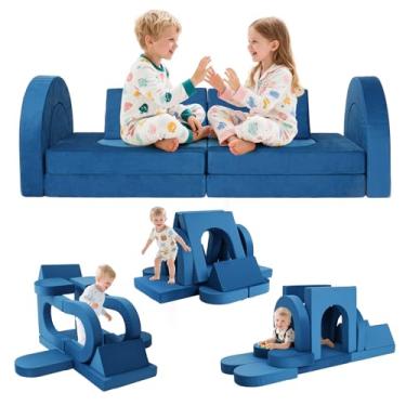 Imagem de Sofá modular infantil para crianças de 1 a 3 anos, sofás infantis que dobram, cadeira de espuma de pelúcia para sala de jogos infantil, espuma conversível de tecido de veludo e almofada de chão para