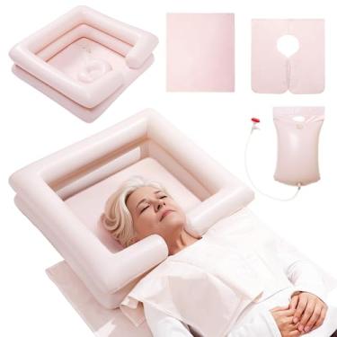 Imagem de Fanwer Conjunto de lavatório de xampu inflável – Tigela de xampu portátil, lavatório de cabelo inflável para acamados, idosos, deficientes e deficientes, pia de lavagem de cabelo portátil para