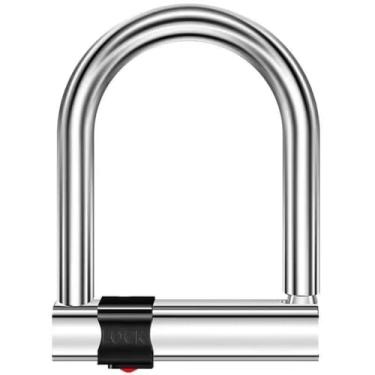Imagem de Trava de bicicleta U-Lock resistente, estrutura de aço, 22 cm de comprimento, 13,5 cm de largura, 3 chaves, 1650 g (branco, G)