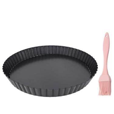Imagem de Urxirha Forma de torta de 22,5 cm com fundo removível, forma antiaderente para tortinhas caneladas com escova de silicone para assar tortas, pizzas, quiches