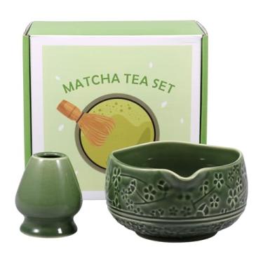Imagem de Tigela Matcha com bico, conjunto de tigelas matcha de cerâmica de 550 ml com suporte de batedor, tigela de mistura de chá para cerimônia de chá japonesa em pó/salada/frutas/sopa (verde)