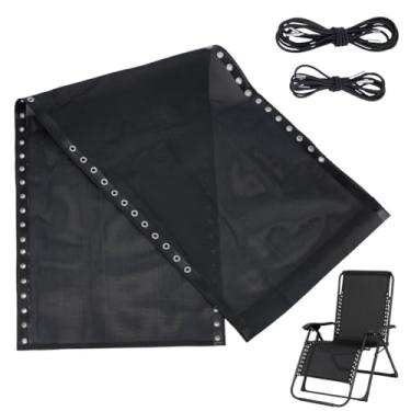 Imagem de NBEADS Kit de tecido de substituição de cadeira de gravidade zero, conjunto de reparo de cadeira dobrável de poliéster com corda de 52 x 150 cm, pano de substituição preto para pátio, gramado, praia