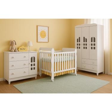 Imagem de Quarto de Bebê Completo Carolina Baby com Berço Minicama Mirelle Cômoda Eloá e Guarda-Roupa Eloá 