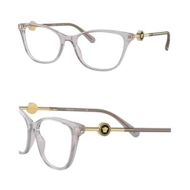 Imagem de Versace VE3293 Medusa Armação de óculos em forma de olho de gato com kit de óculos de luxo eSHADES, Cinza transparente (55 mm), 55 mm