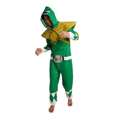 Imagem de Bioworld Power Rangers Ranger Macacão adulto de manga comprida com capuz para cosplay, Power Rangers verde, M