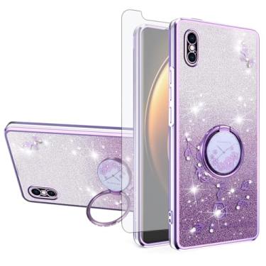 Imagem de Asuwish Capa de telefone para iPhone Xs Max com protetor de tela de vidro temperado suporte de anel Bling Glitter Clear Hybrid TPU capa protetora para celular i X XR Xsmax 10x SX Xmax 10xs 10s 10 Plus