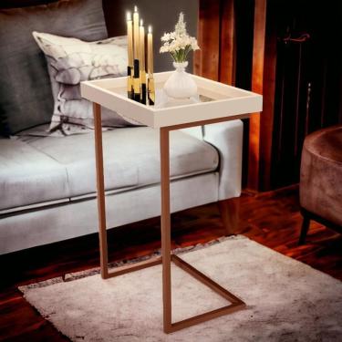 Imagem de Mesa de Apoio Sofá JB 4774 Pérola e Bronze Bechara