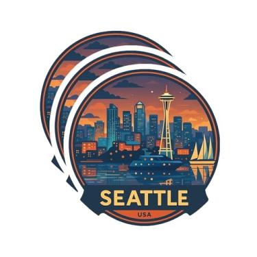 Imagem de Adesivos Seattle City para adultos - Adesivos de vinil à prova d'água para garrafas de água, laptops e capas de telefone, decalques divertidos duráveis para copos Stanley e viagens (3 peças, 7,6 cm)