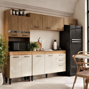 Imagem de Armário De Cozinha Veneza Completa Com 2 Gavetas E 10 Portas Ripado Off - Maxi Do Brasil