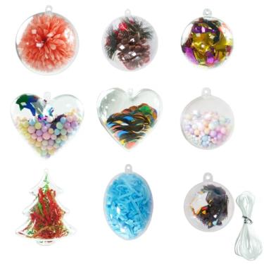 Imagem de Conjunto de 9 peças de enfeites de Natal com enchimento a granel de plástico transparente para pendurar e encher bola de artesanato faça você mesmo, 9 tamanhos diferentes para casamento, árvore de