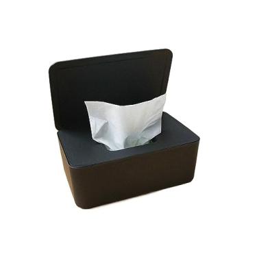 Imagem de Porta-lenços umedecidos caixa de lenços umedecidos caixa de armazenamento de papel dispensador de plástico doméstico à prova de poeira com tampa caixa de lenços suporte de caixa de lenços (preto)