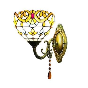 Imagem de Luminária de parede de cabeceira, estilo industrial, vintage, com braço de ganso, estilo floral, abajur de vidro colorido, ideal para quarto, sala de estar e hotel (E)