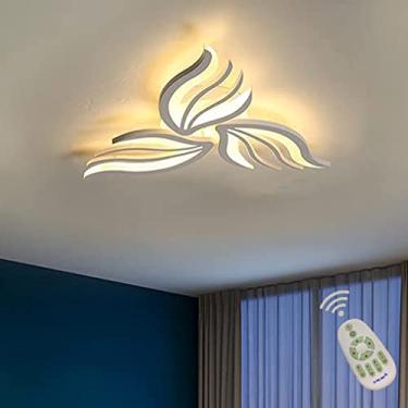 Imagem de Lustre moderno com design de flores regulável e controle remoto para sala de estar, quarto, sala de jantar, luminária de teto acrílica embutida (Ø68cm branco)