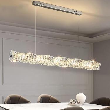 Imagem de Lustre de cristal retangular moderno, luminária pendente de cristal linear de luxo, luz LED suspensa para sala de estudo, ilha de cozinha, sala de estar, quarto, cabeceira, sala de jantar, c