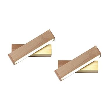 Imagem de Luminária de parede de madeira com 2 pacotes, luminária ajustável com fio e interruptor, luminária de parede LED interna, moderna, giratória de 270°, para sala de estar, estudo, quarto, cabe