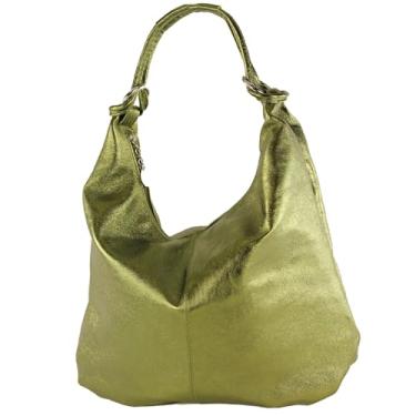 Imagem de modamoda de - 337 - Bolsa de ombro de couro hobo shopper, Verde oliva metálico