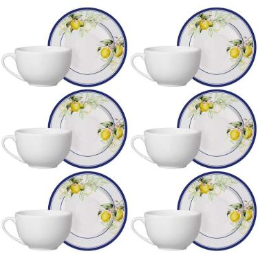 Imagem de Conjunto de 6 Xícaras de Chá com Pires Sorrento de Cerâmica 250ml - Alleanza