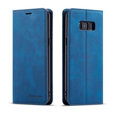 Imagem de EYZUTAK Capa flip de couro PU premium para Samsung Galaxy S8, capa protetora com compartimento para cartão, fecho magnético à prova de choque, capa carteira para Samsung Galaxy S8 - azul