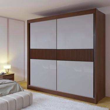 Imagem de Guarda-roupa Casal 2 Portas 6 Gavetas 100% Mdf Ripado Hawai Castanho / Off White