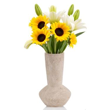 Imagem de EarthenTones Vaso decorativo de mármore, travertino de 20 cm, vasos feitos à mão para flores, acessórios de decoração de casa premium, decoração moderna para sala de estar, elegante presente florero