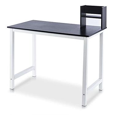 Imagem de 106 x 61 cm x 101 cm mesa de computador de madeira PC laptop mesa estudo estação de trabalho com estante de livros escritório casa móveis 2 cores (cor: B)