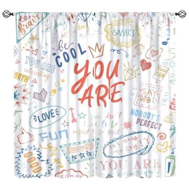 Imagem de Cortina com citações engraçadas para crianças, inspiradora, motivacional, grafite, janela, tratamentos modernos e coloridos, para meninas, meninos, bebês, crianças, quarto, sala de estar, 106 cm x C