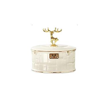 Imagem de Cinzeiro antiodor cinzeiro anti-mosca com tampa quatro ranhuras portátil lavável material cerâmico espessamento adequado para armazenamento de mesa, quarto, escritório e decoração de casa (branco)