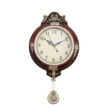 Imagem de XFNVXC Relógio de parede grande de madeira maciça retro europeu relógio de quartzo mecanismo de movimento relógio de pêndulo decoração de casa mudo (cor: D, tamanho/argento (D