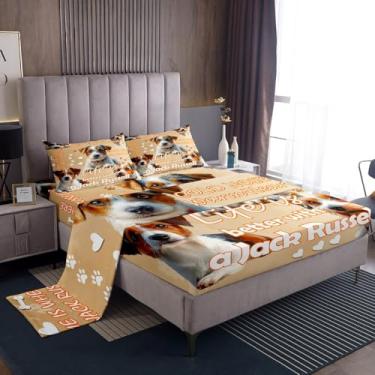 Imagem de jejeloiu Jogo de lençol King Jack Russell Terrier, infantil, cachorro, animal de estimação, para meninos, meninas, adolescentes, microfibra macia, 40,6 cm, bolso profundo, 4 peças, decoração de quarto