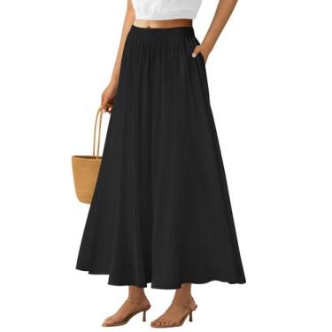 Imagem de Saia maxi feminina PRETTYGARDEN com babados de cintura alta com bolso
