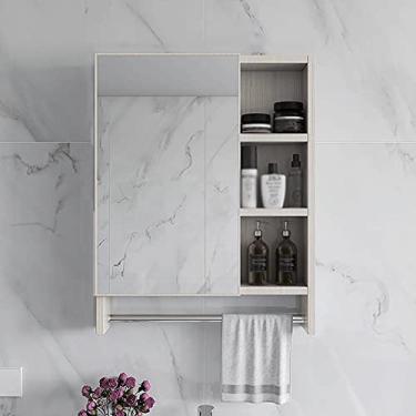 Imagem de Armário de espelho de banheiro montado na parede com toalheiro, armário de espelho de barbear moderno