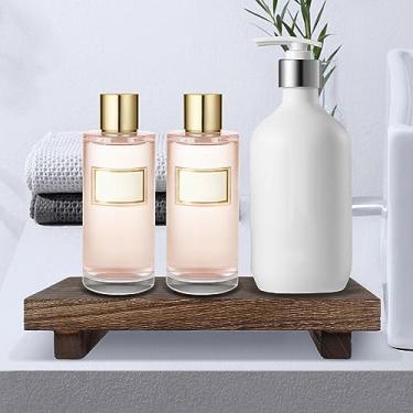 Imagem de Suporte de pedestal de madeira antiderrapante bandeja de sabão de elevação de madeira fazenda suporte de sabão de elevação de madeira bandeja de pia de cozinha vintage decoração de vela de elevação de madeira bandeja de plantas para garrafas lenços de maquiagem 23 x 15 x 4 cm (queima)