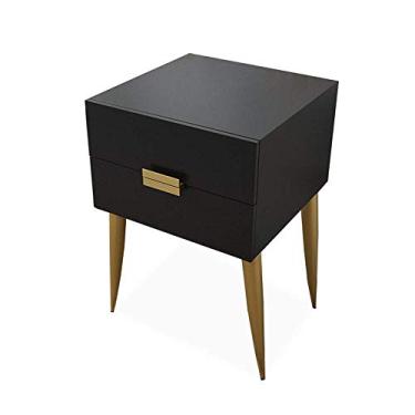 Imagem de Mesa de cabeceira estilo nórdico rack de armazenamento sala de estar sofá mesa lateral mesa de centro mesa de canto com 2 gavetas (cor: rosa) (preta)