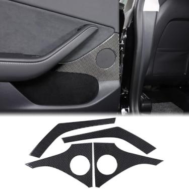 Imagem de Capa de painel de alto-falante de porta interna de carro compatível com Tesla modelo 3/Y 2016-2022 porta traseira frontal painel buzina adesivo decorativo alto-falante áudio woofer proteção acessórios