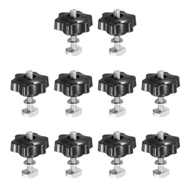 Imagem de PATIKIL T Kit de manípulos de parafusos de trilha, conjunto de 10 parafusos roscados M6 x 40 mm x 38 mm com arruelas e porcas de maçanetas de 6 estrelas, acessórios de trilho para gabaritos e