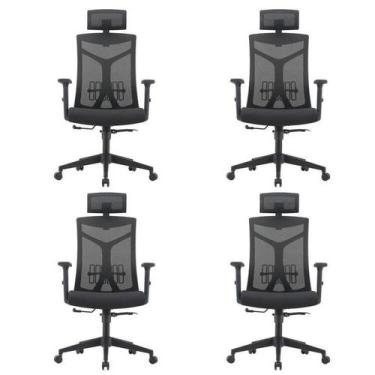 Imagem de Kit 4 Cadeiras Escritório Presidente Nr17 Office Lugano Preto - Espres