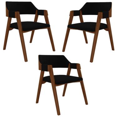 Imagem de Kit 3 Cadeiras Sala de Jantar e Jogos Carteados Madeira Maciça Poker Veludo Preto/Imbuia G42 - Gran Belo