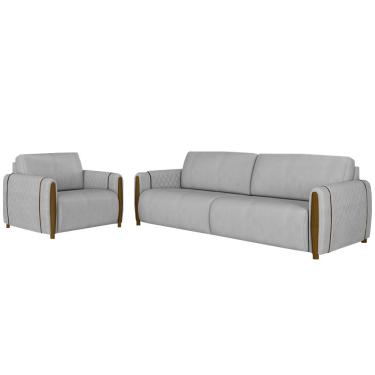 Imagem de Conjunto Decorativo Poltrona e Sofá 223cm Maceió Veludo Cinza - Gran Belo