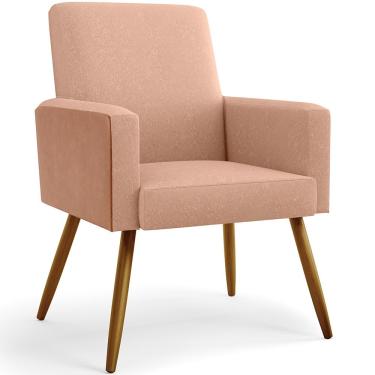 Imagem de Poltrona Decorativa Para Sala De Estar Maria W01 Pés Palito Linho Rosê Couríssimo Camel - Lyam Decor