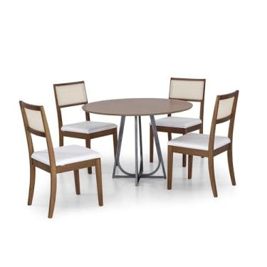 Imagem de Mesa de Jantar com 4 Cadeiras Herval Coimbra, Jequitibá Natural/amêndoa, 110 cm