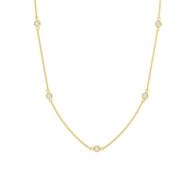 Imagem de Tewiky Gargantilha de zircônia cúbica banhada a ouro 14K com bisel de zircônia cúbica simples, moderna, joia feminina banhada a ouro