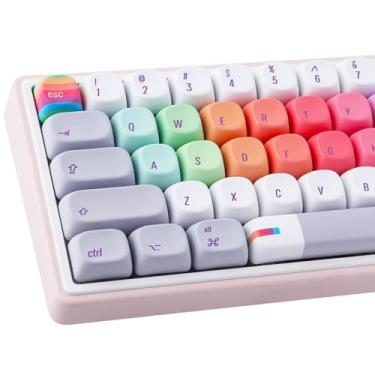 Imagem de Tsungup Teclas de perfil MOA, 130 teclas, cinza, arco-íris, doces, personalizadas, conjunto de teclas de teclado PBT para interruptores MX mecânicos
