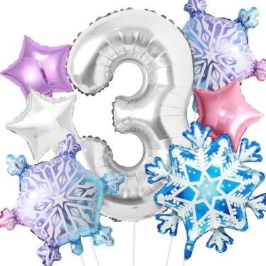 Imagem de 7 peças Frozen 3rd Birthday Girl 101.6 cm Prata Rosa Inverno Floco de Neve Maravilhas Balões para Frozen Winter Onederland Decorações de Festa de Aniversário Foil Helium Balloon Decor