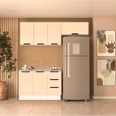 Imagem de Cozinha Compacta 250057 3 Peças Meena Com Rodapé Branco Creme Politorno Móveis