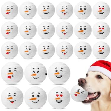 Imagem de Soulchen 24 bolas de tênis de Natal para cães sorridentes de pelúcia boneco de neve para cães brinquedos de mastigar duráveis e divertidos para cães pequenos a grandes, para buscar, brincar interativo