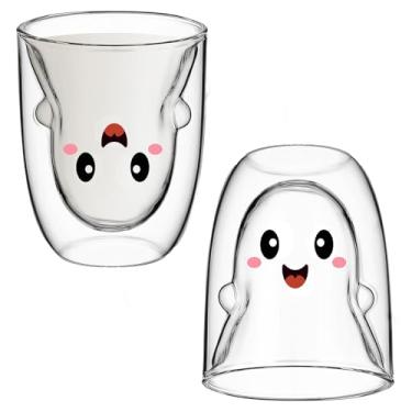 Imagem de Honeydak Xícara de café fantasma de Halloween caneca fofa de chá e leite copo isolado de parede dupla bom presente para mulheres, homens e pessoas de escritório (transparente, fofa)